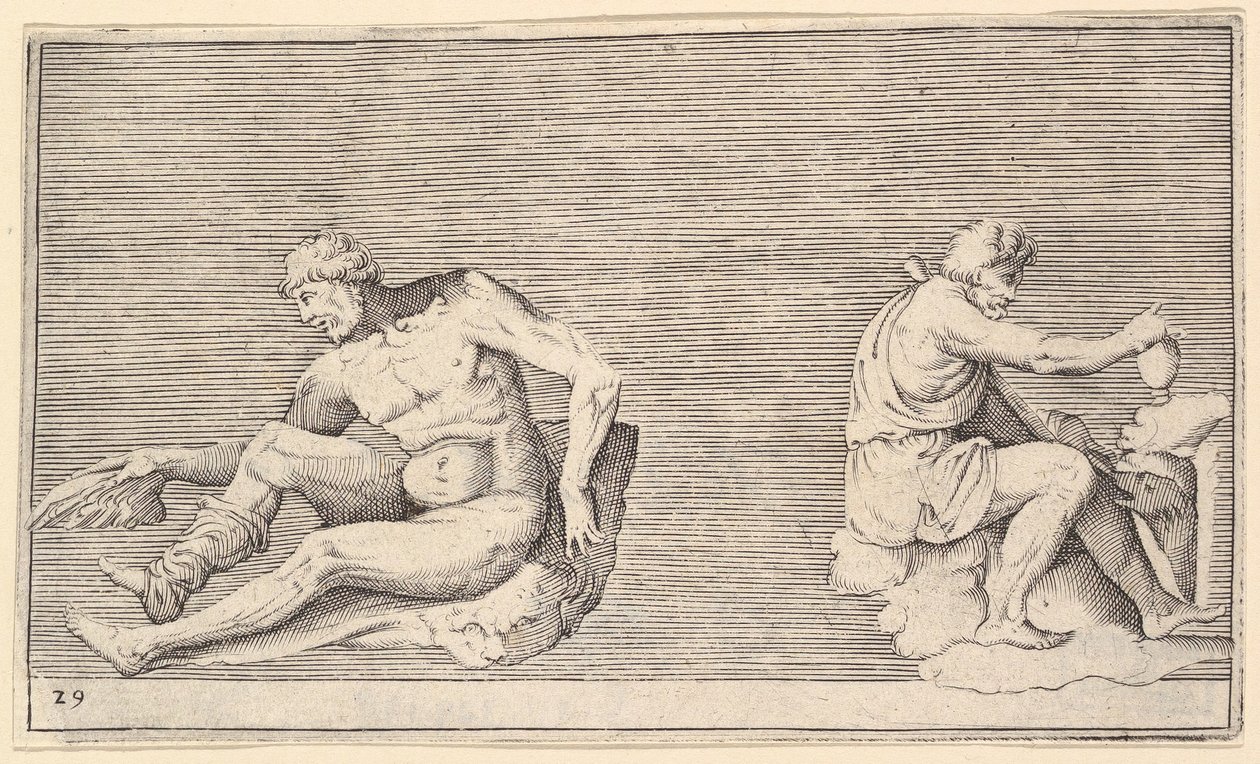 Uomo con ala, uomo con vaso e cane, pubblicato ca. 1599-1622 da Unbekannt