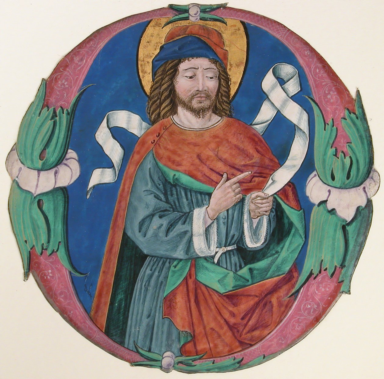 Miniatura di manoscritto con la figura di un santo in una lettera iniziale O, ca. 1480 da Unbekannt