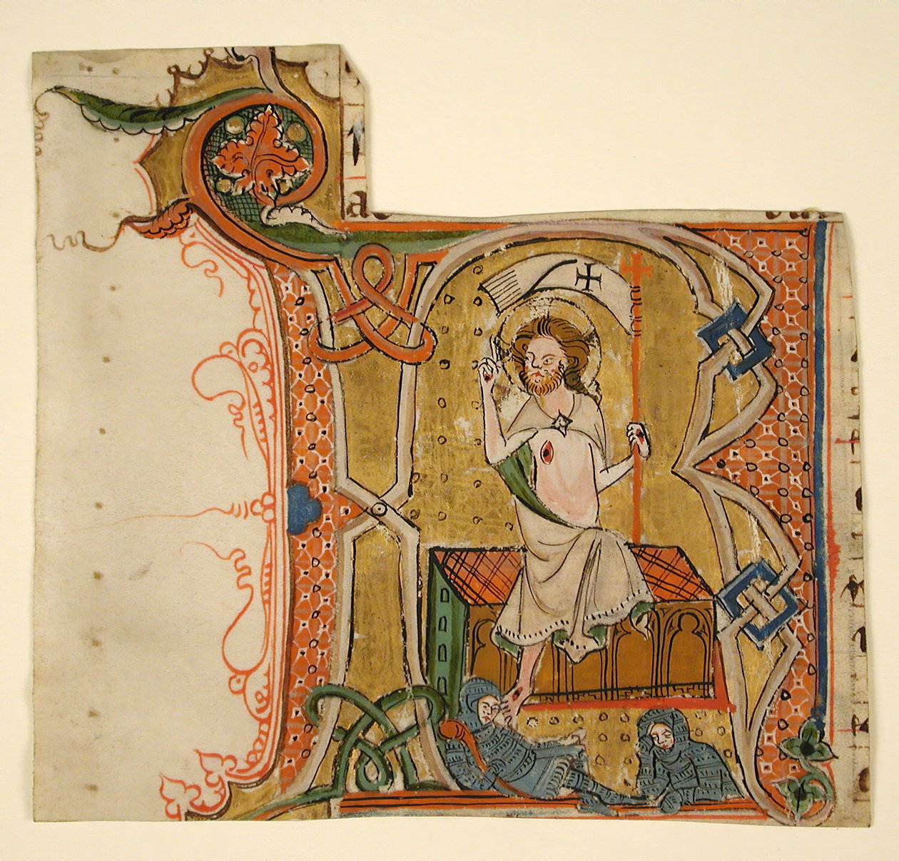 Foglio manoscritto con iniziale illuminata R con La Resurrezione, fine XIII secolo da Unbekannt