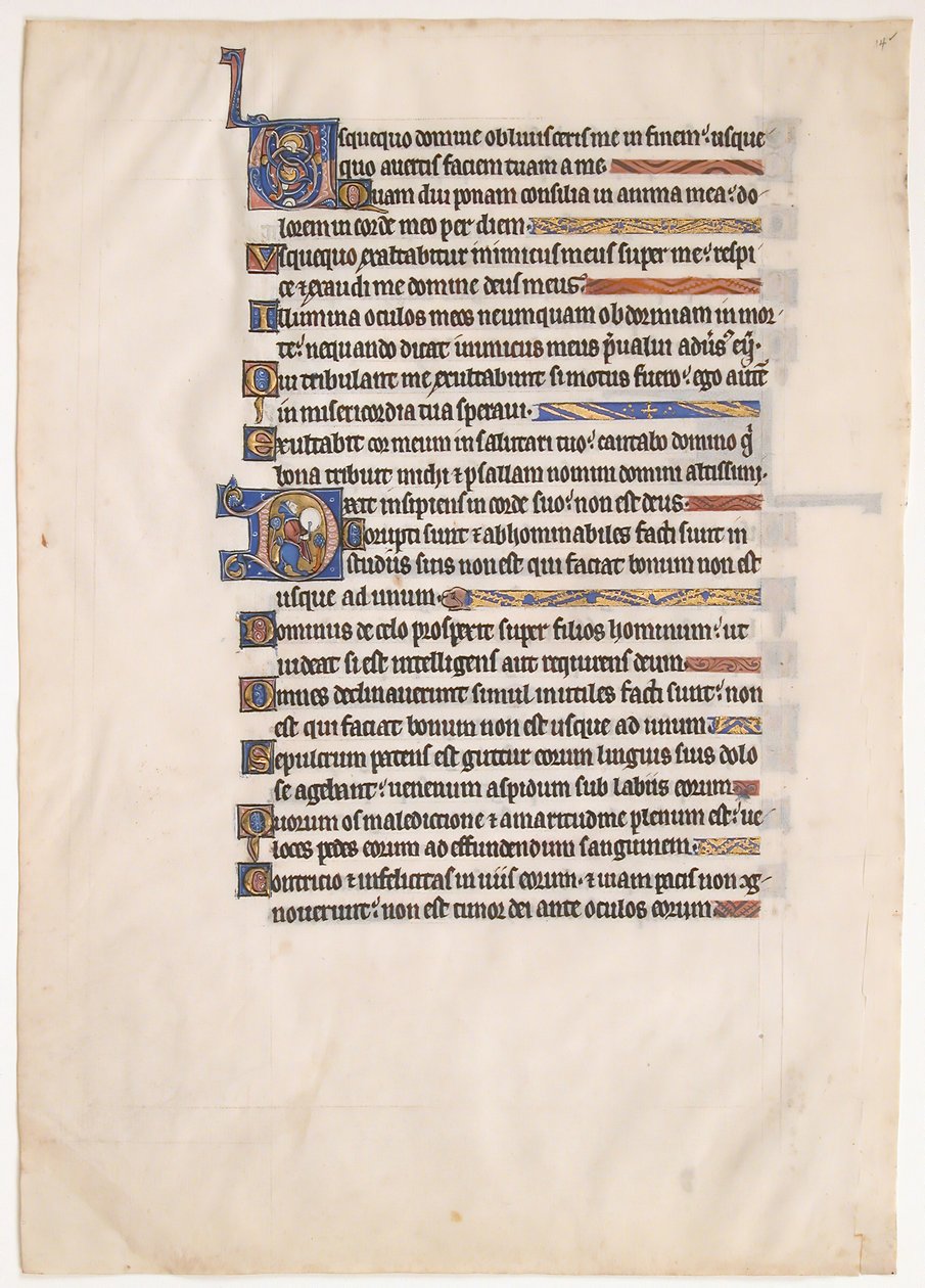 Foglio di Manoscritto da un Salterio Reale, XIII secolo da Unbekannt