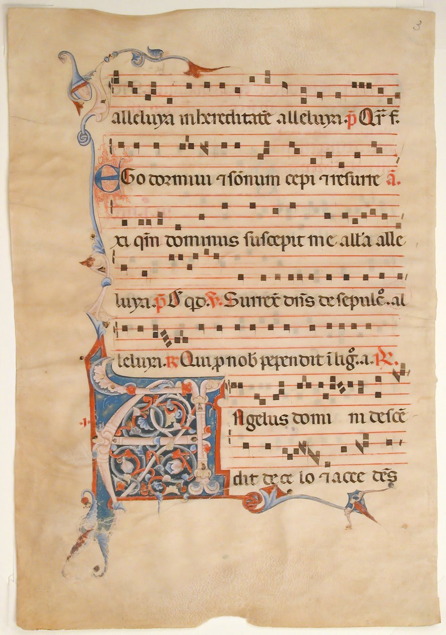 Foglio di manoscritto con iniziale foliata A, da un antifonario, XIV secolo da Unbekannt