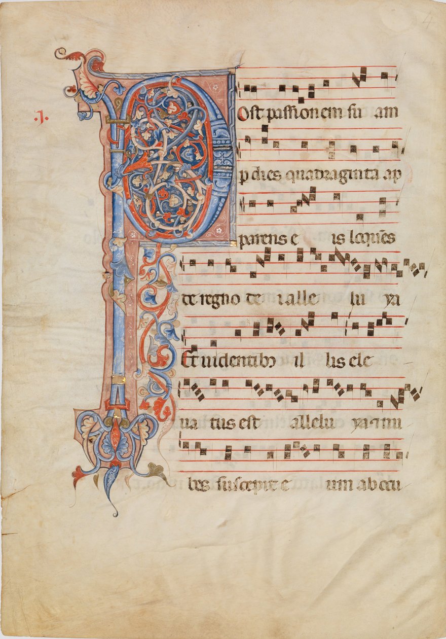 Foglio di manoscritto con iniziale foliata P, da un Antifonario, ca. 1250-60 da Unbekannt