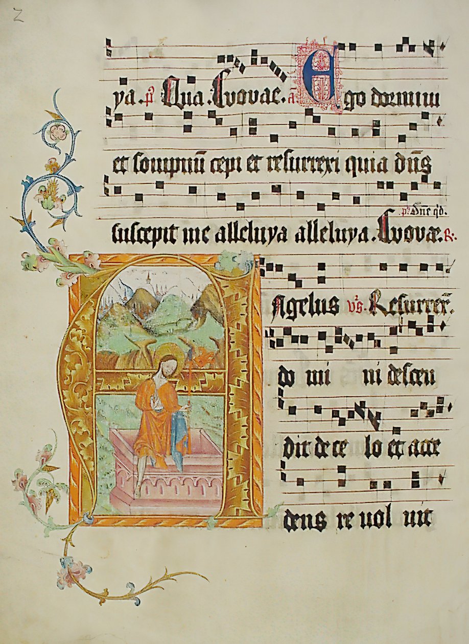 Foglio di Manoscritto con Iniziale A, da un Graduale, Tedesco, secondo quarto del XV secolo da Unbekannt