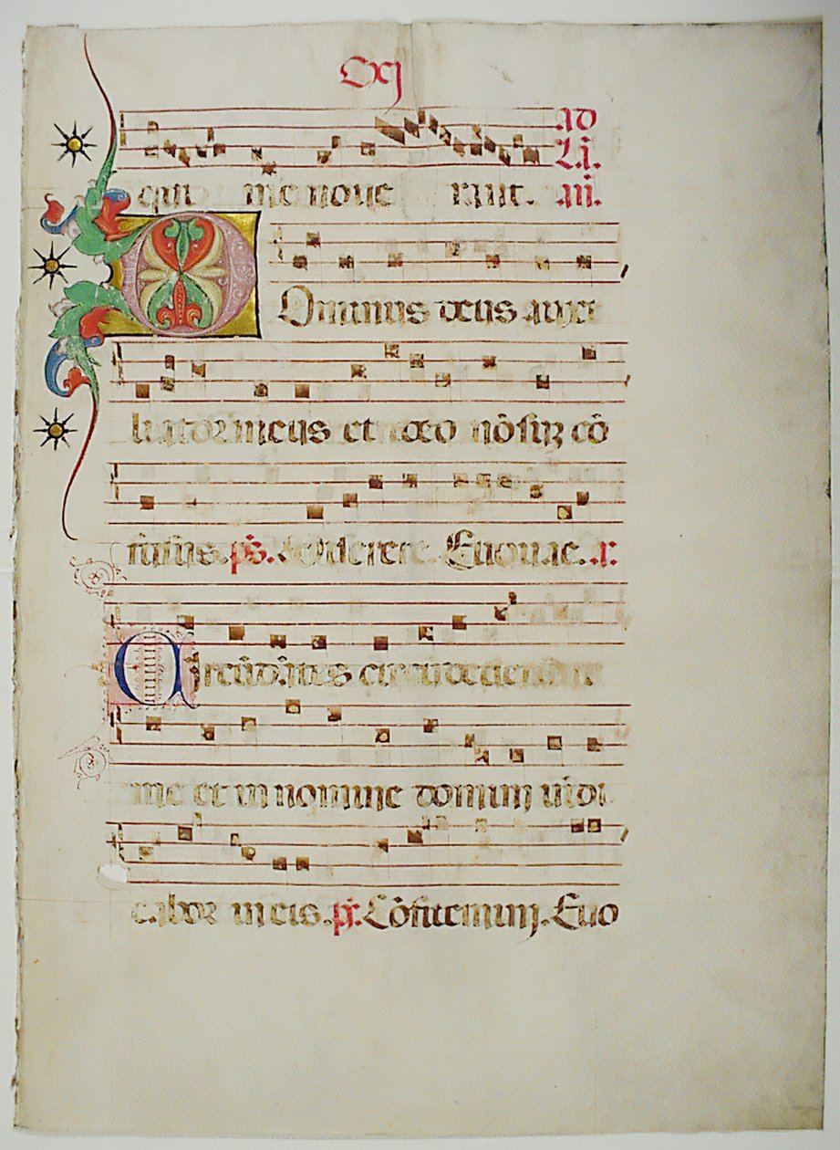 Foglio di manoscritto con iniziale D, da un antifonario da Unbekannt