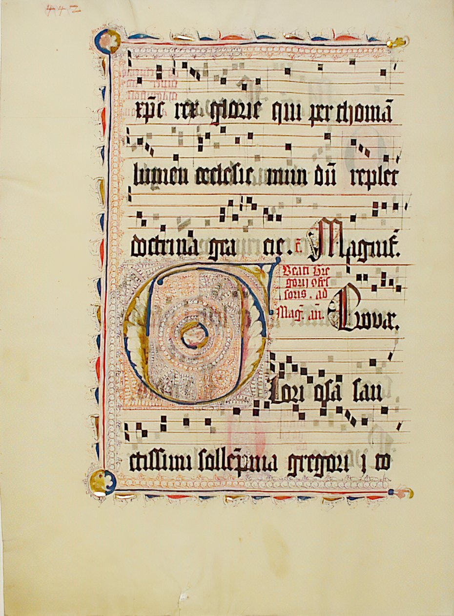 Foglio di Manoscritto con Iniziale F, da un Antifonario, Tedesco, secondo quarto del XV secolo da Unbekannt