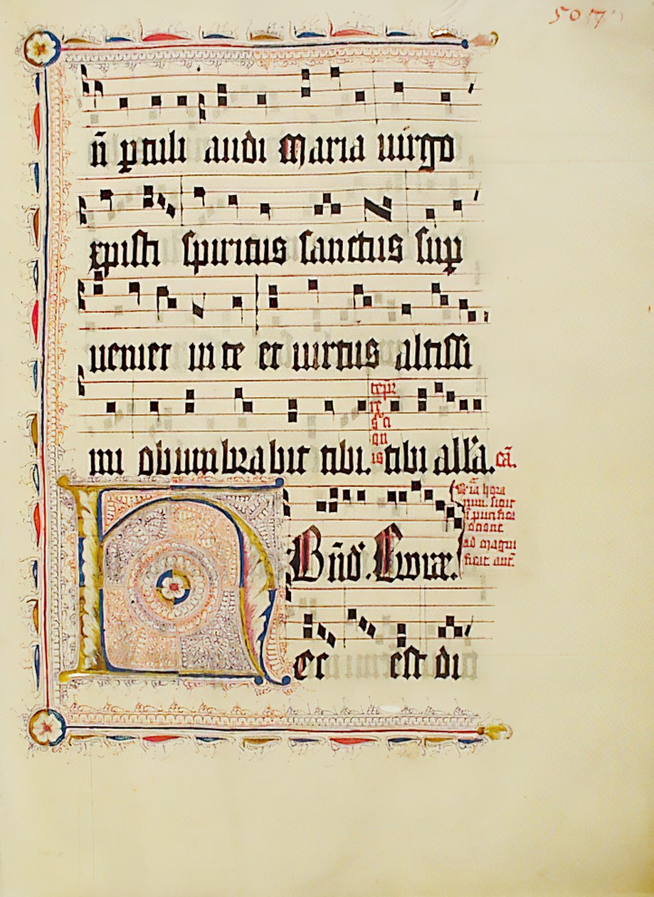 Foglio di Manoscritto con Iniziale H, da un Antifonario, Tedesco, secondo quarto del XV secolo da Unbekannt
