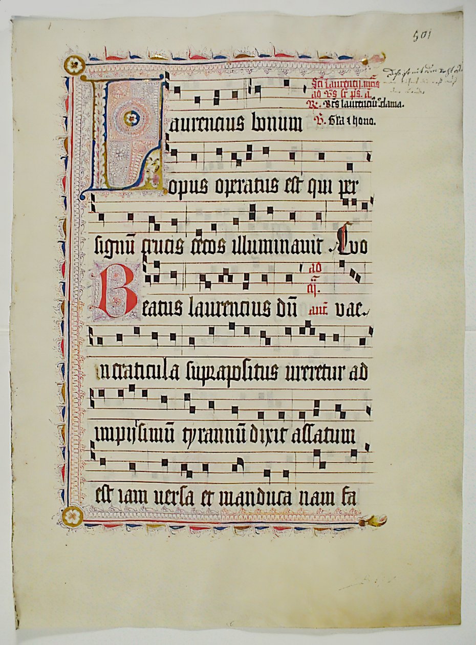 Foglio di manoscritto con iniziale L, da un antifonario, tedesco, secondo quarto del XV secolo da Unbekannt