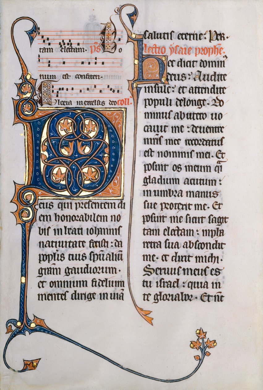 Foglio di manoscritto con iniziale M, da un messale, ca. 1290 da Unbekannt