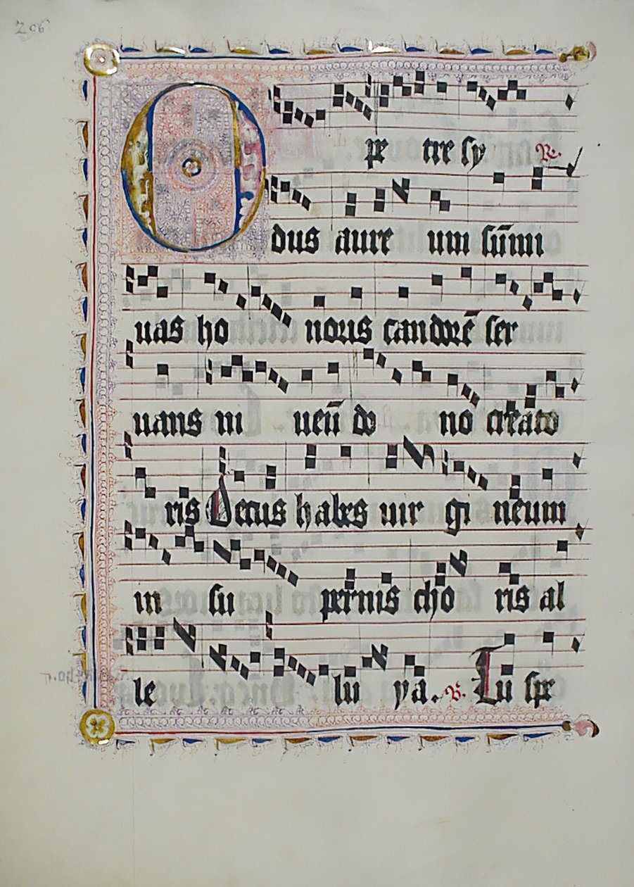Foglio di manoscritto con iniziale O, da un antifonario, tedesco, secondo quarto del XV secolo da Unbekannt