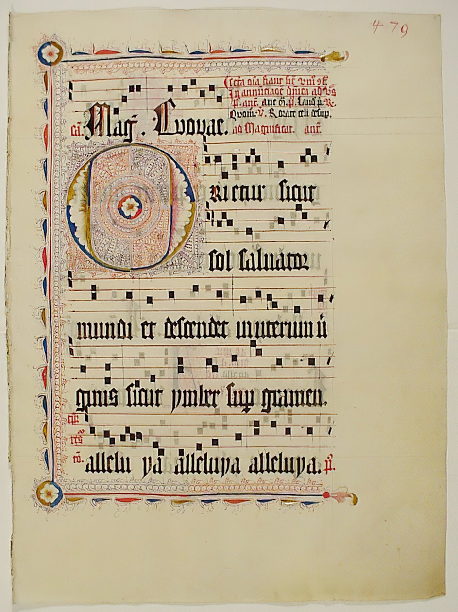 Foglio di manoscritto con iniziale O, da un antifonario, tedesco, secondo quarto XV secolo da Unbekannt