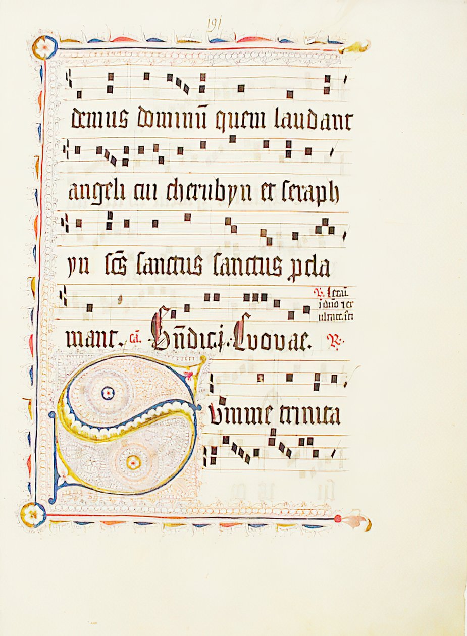 Foglio di manoscritto con iniziale S, da un antifonario, tedesco da Unbekannt