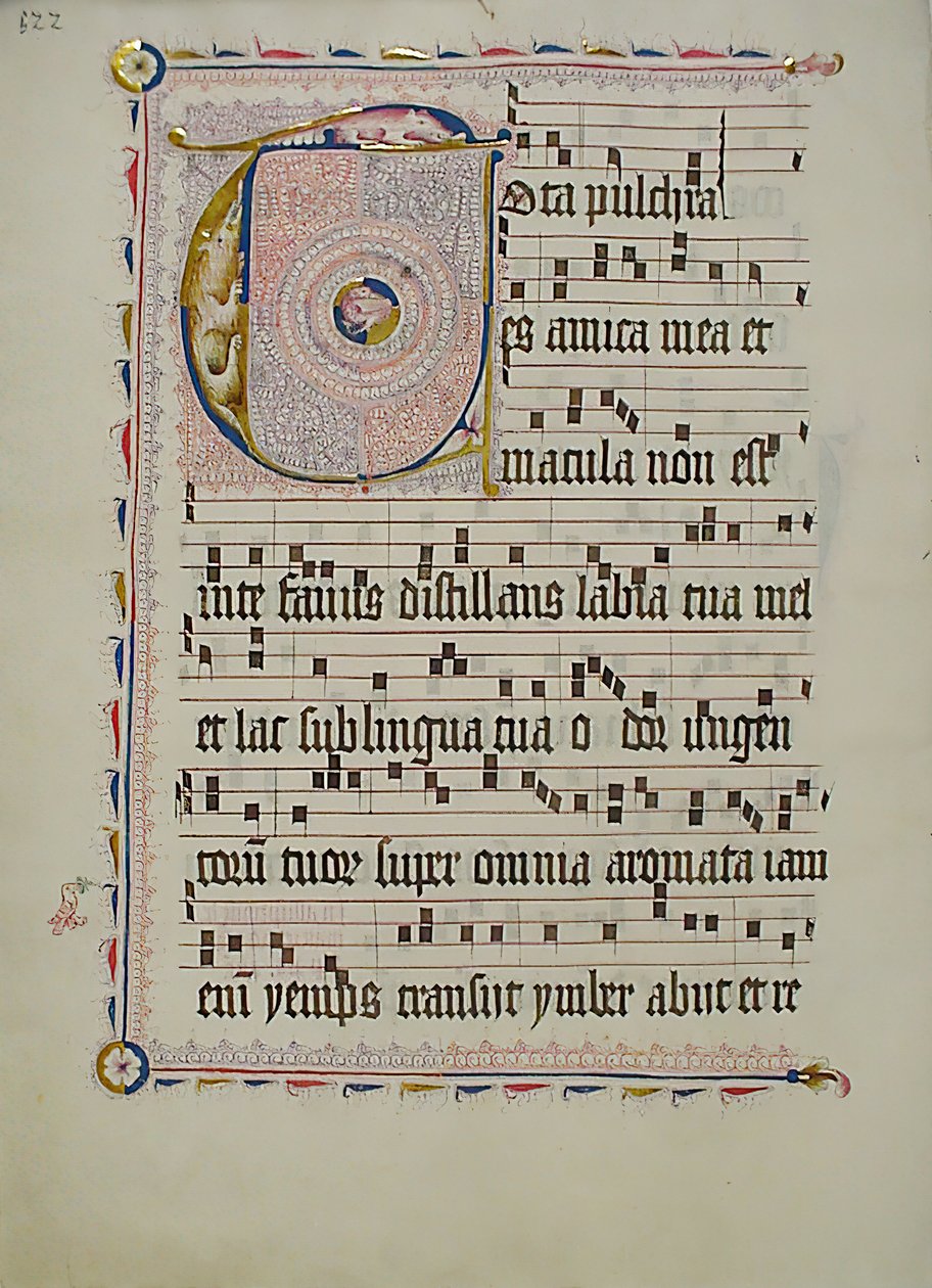 Foglio di manoscritto con iniziale T, da un antifonario, tedesco, secondo quarto del XV secolo da Unbekannt