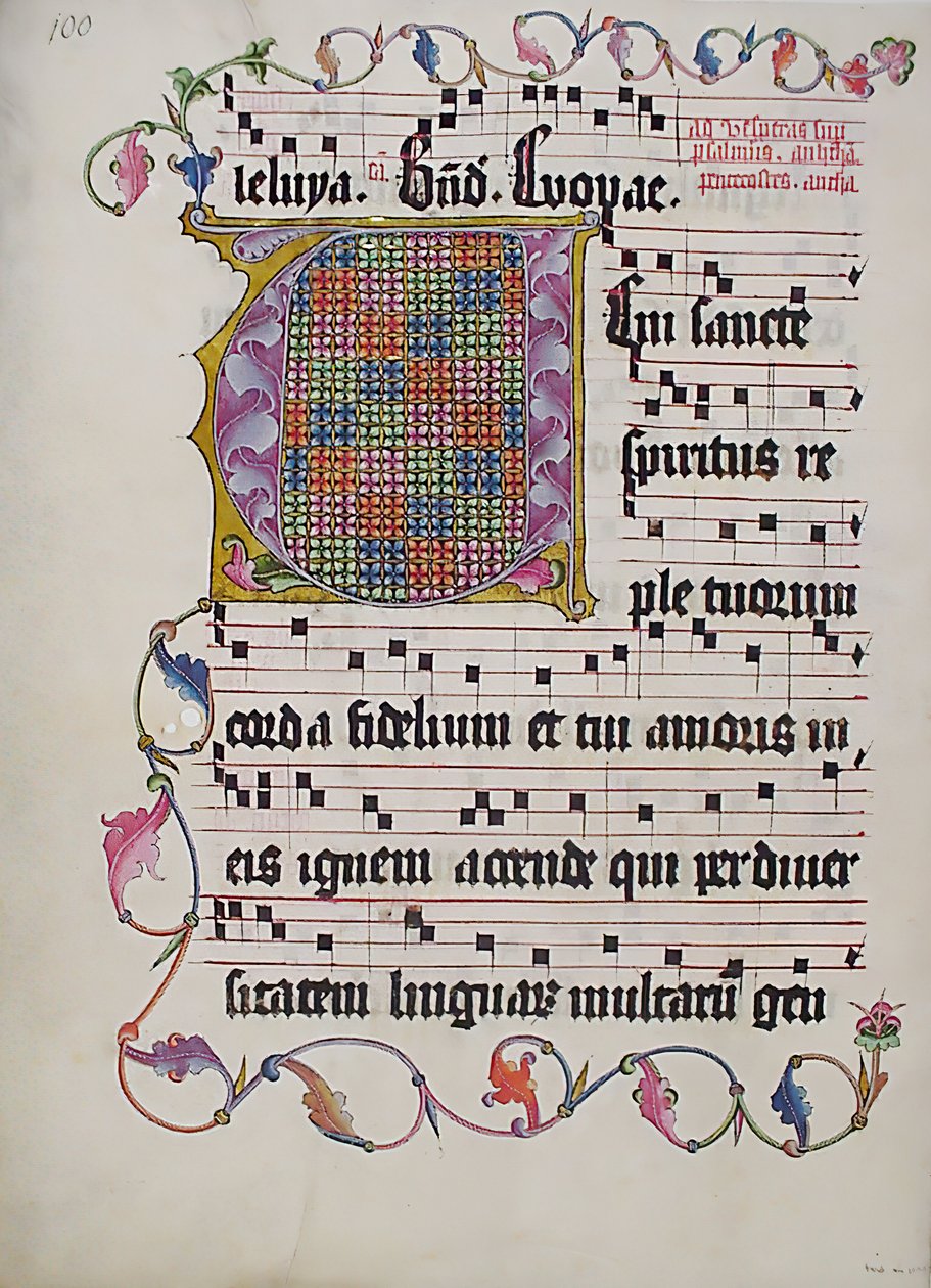 Foglio di manoscritto con iniziale V, da un antifonario, tedesco da Unbekannt