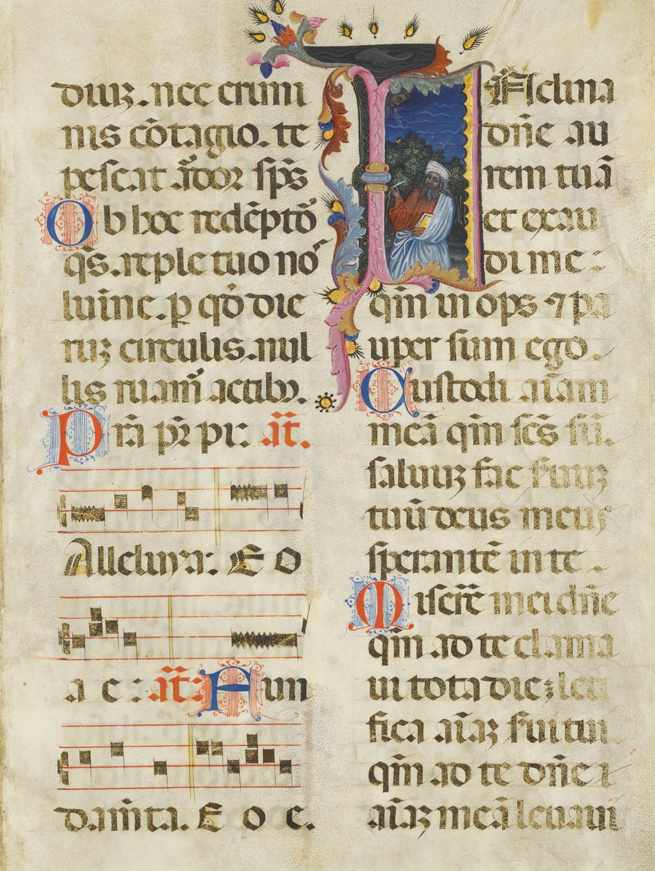 Foglio di Manoscritto con Re Davide in una Iniziale I, da un Salterio, inizio XV secolo da Unbekannt