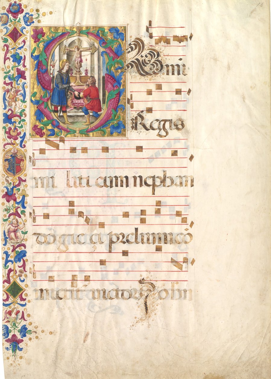 Foglio di manoscritto con San Giovanni Gualberto in una lettera S, da un Antifonario, inizio XVI secolo da Unbekannt