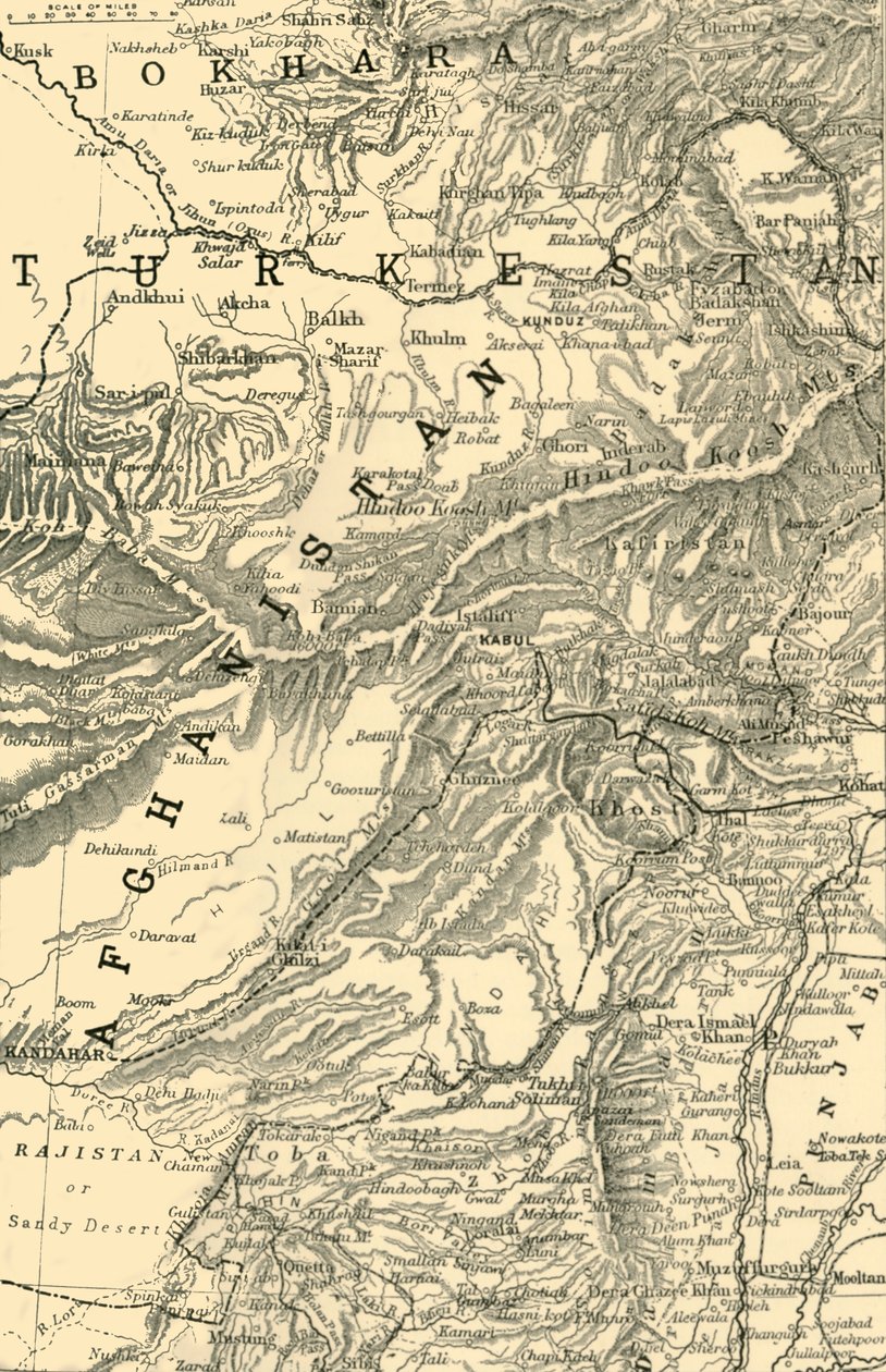 Mappa che indica il percorso del generale Roberts verso Kabul...e i confini britannici e russi, 1901 da Unbekannt