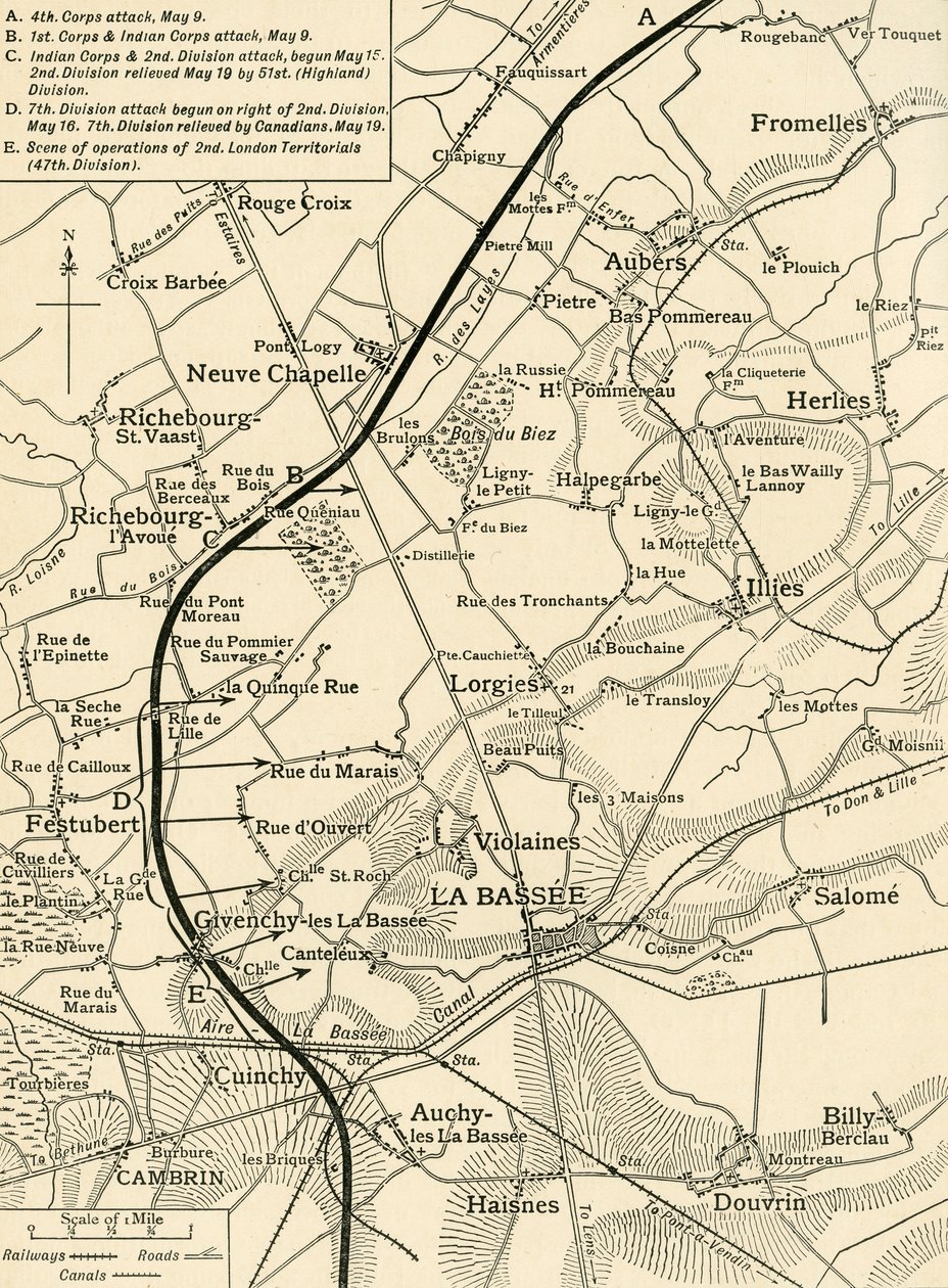 Mappa che illustra le Operazioni del Primo Esercito..., Prima Guerra Mondiale, 1915, c1920 da Unbekannt
