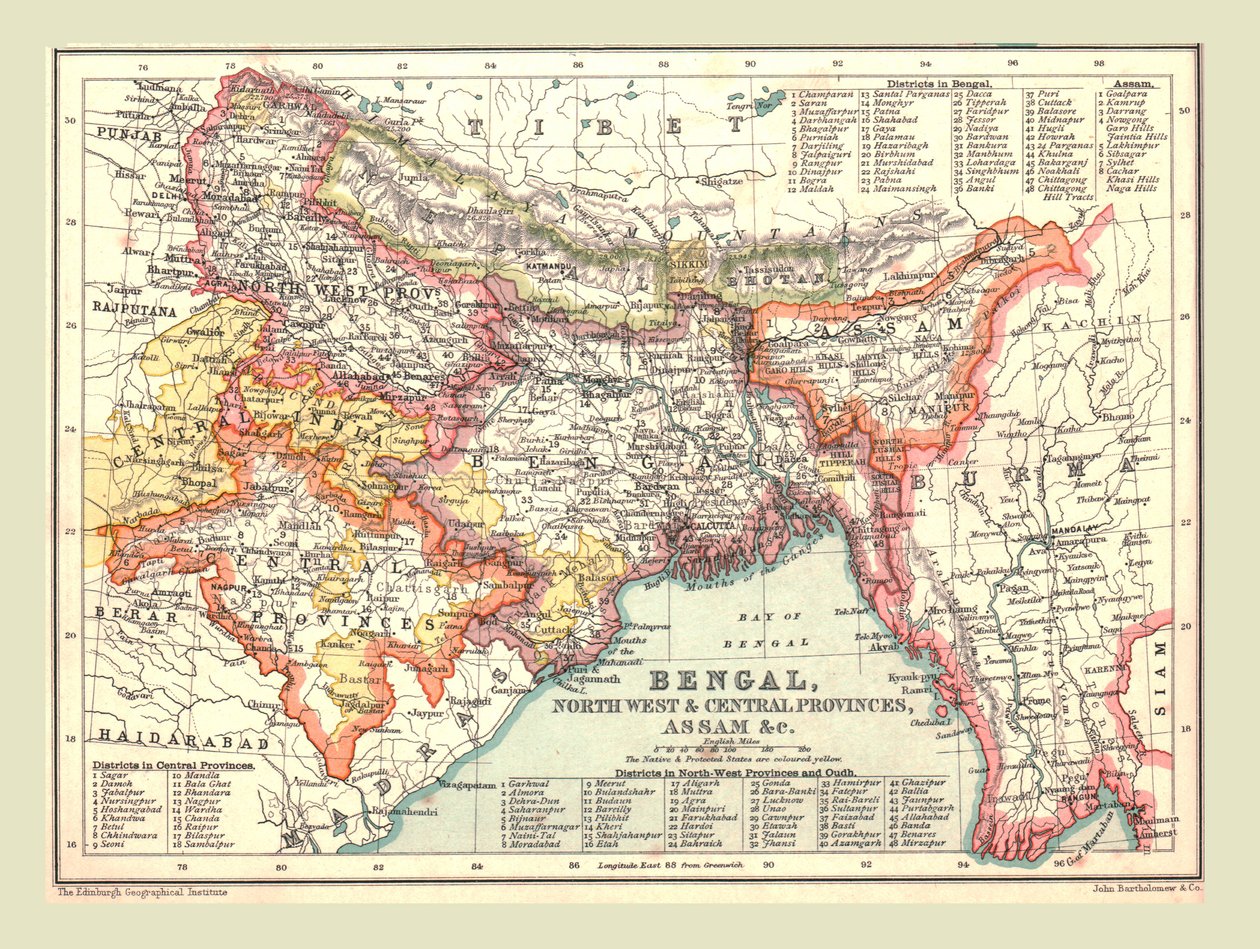 Mappa del Bengala, delle Province Nord Occidentali e Centrali, e dell