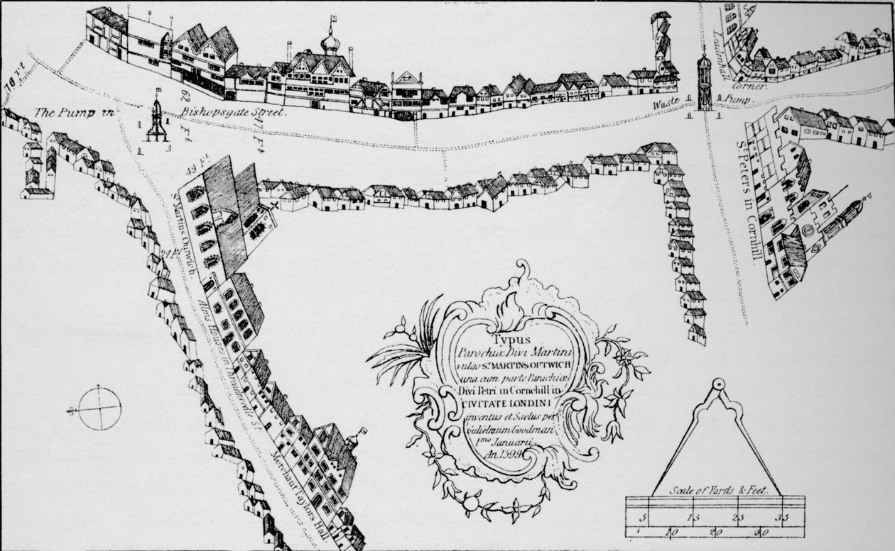 Mappa di Bishopsgate, Città di Londra, c1599 da Unbekannt