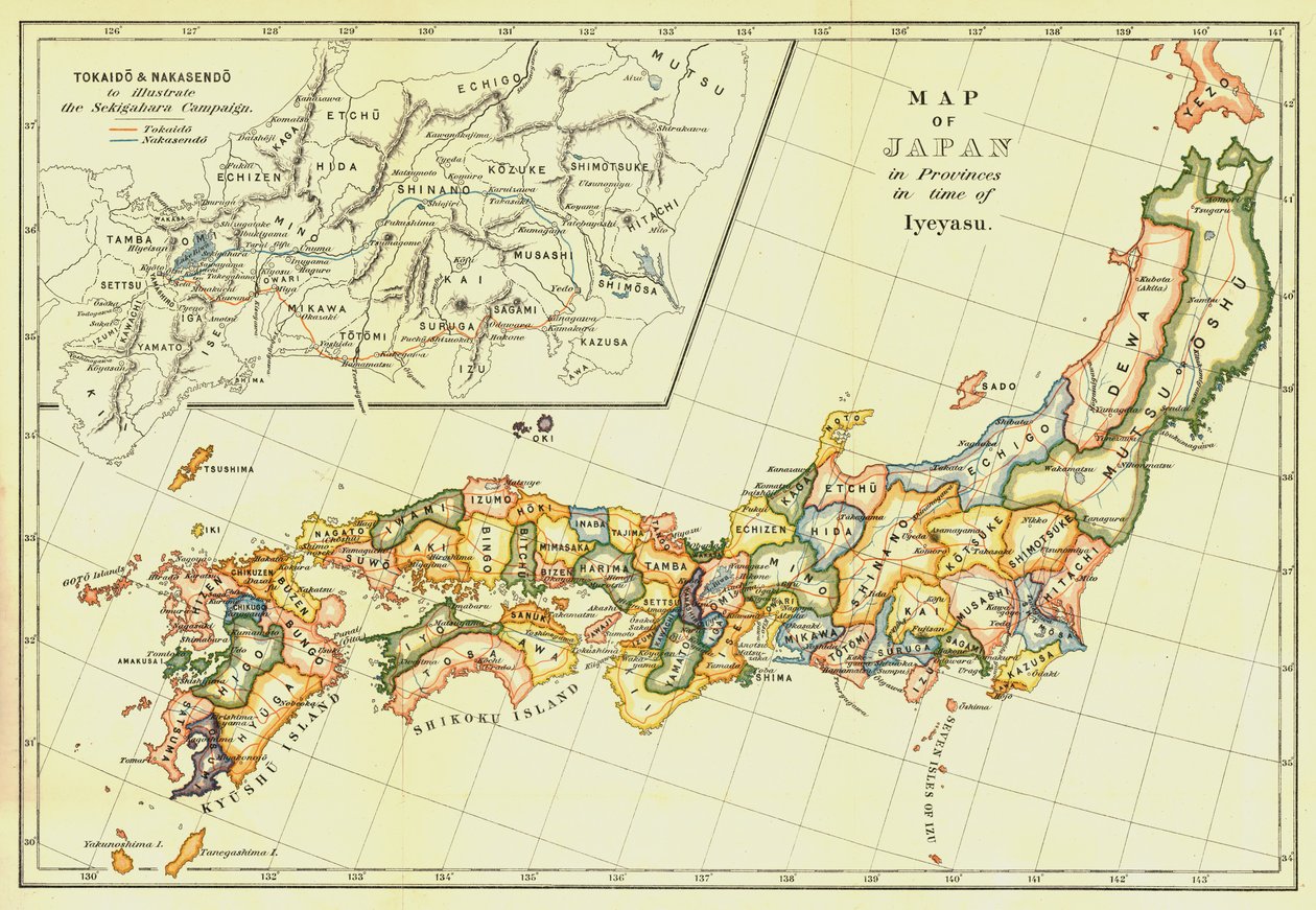 Mappa del Giappone in province al tempo di Iyeyasu, 1903 da Unbekannt