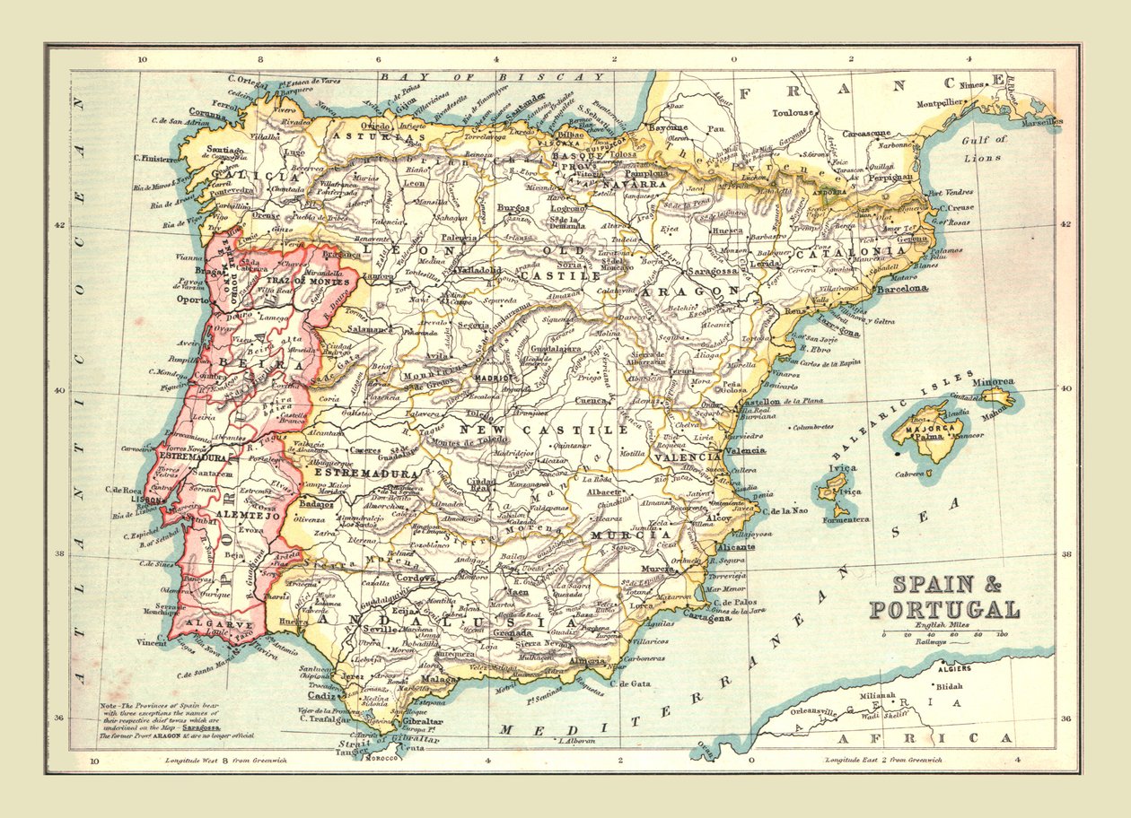 Mappa di Spagna e Portogallo, 1902 da Unbekannt