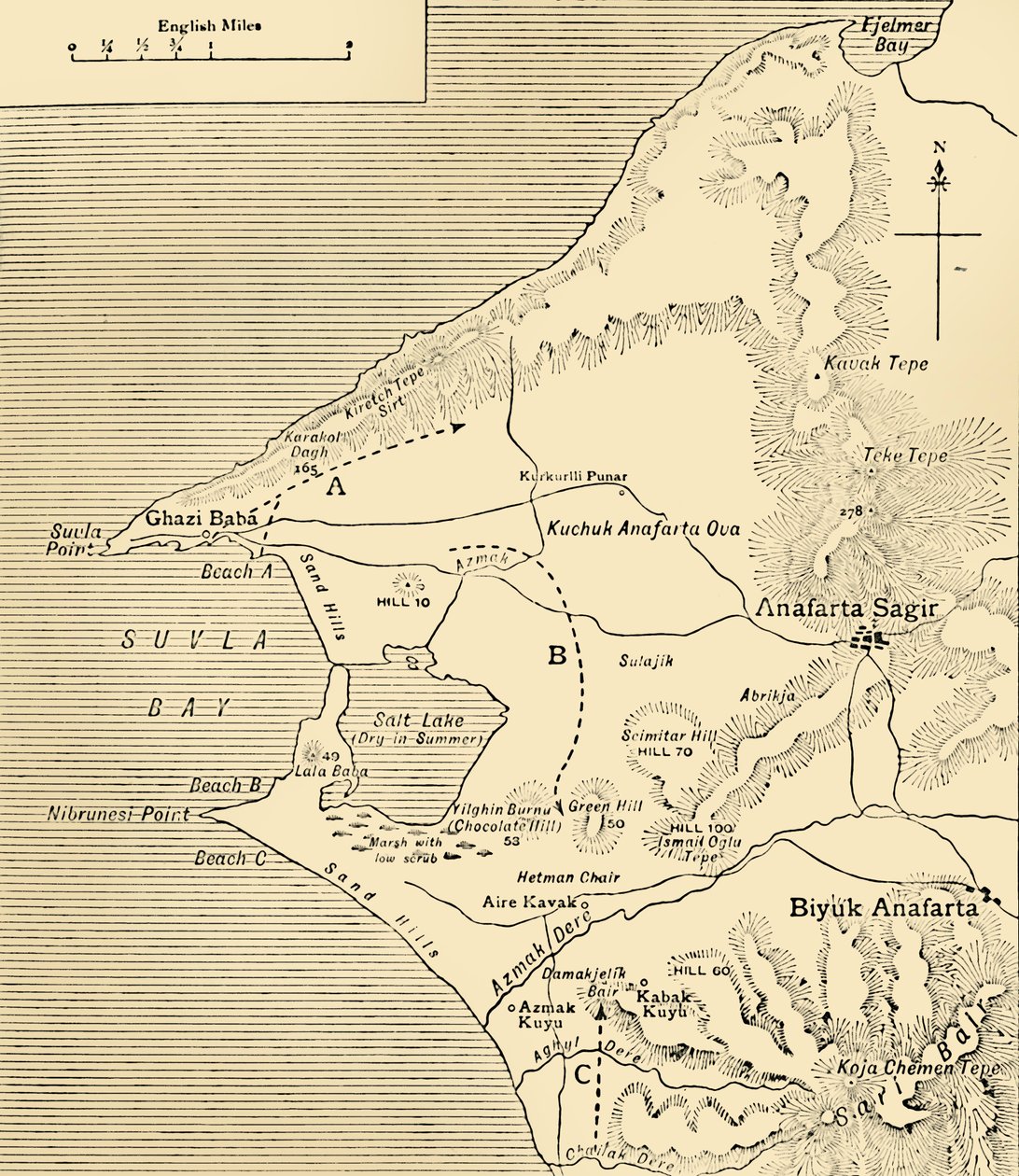 Mappa della Baia di Suvla, penisola di Gallipoli, Prima Guerra Mondiale, 1915, c. 1920 da Unbekannt
