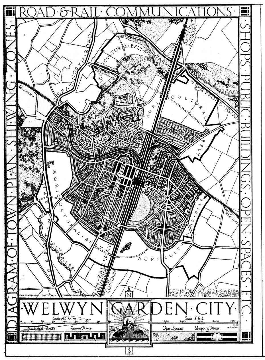 Mappa di Welwyn Garden City, Hertfordshire, Inghilterra, 1926 da Unbekannt