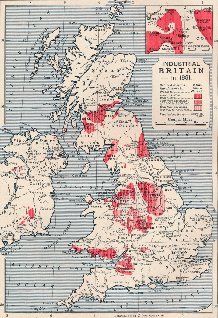 Mappa della Gran Bretagna industriale nel 1881, 1906 da Unbekannt