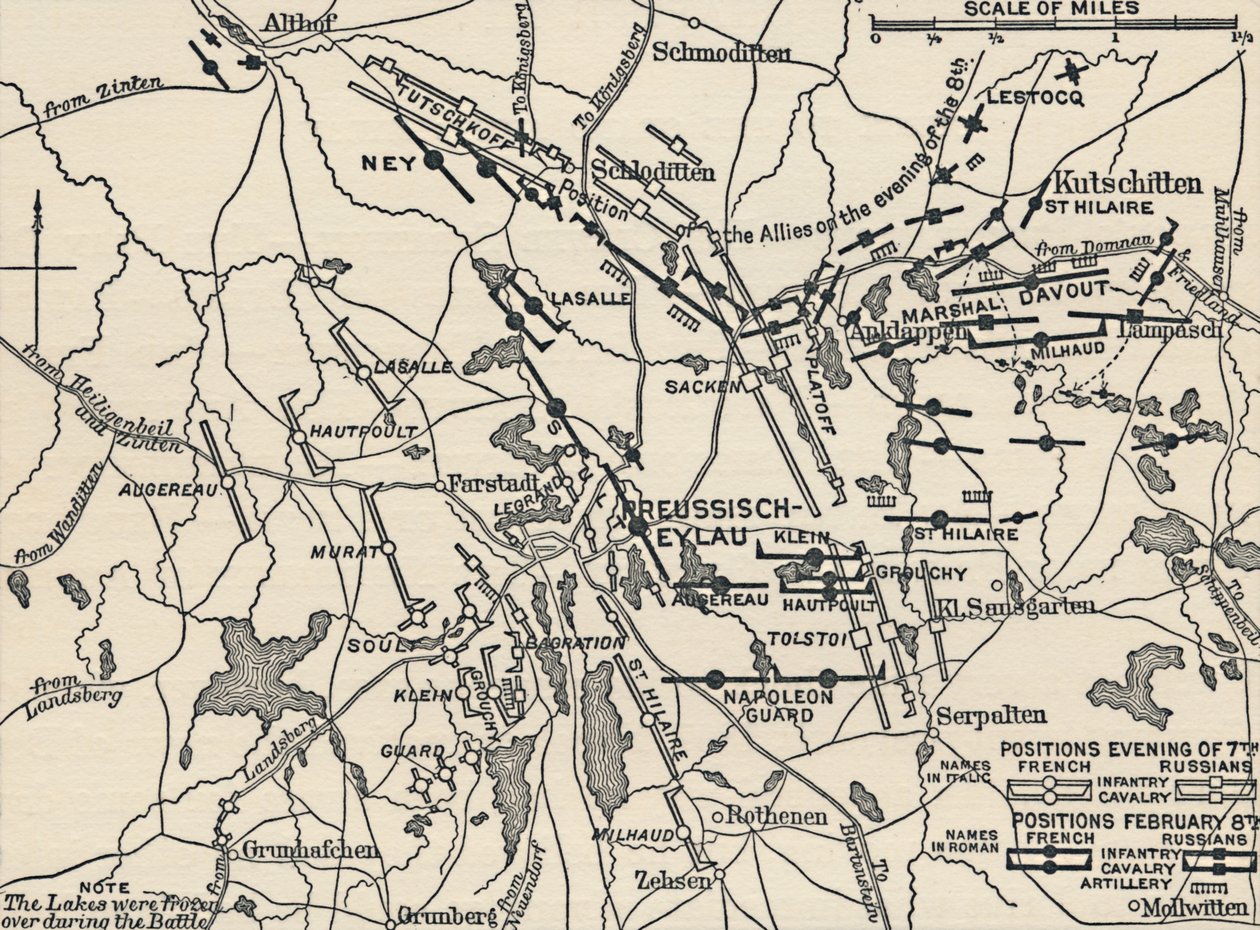Mappa della battaglia di Eylau, 1807, 1896 da Unbekannt