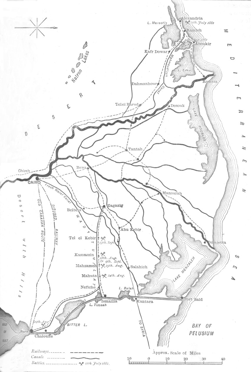 Mappa del delta del Nilo, punti strategici nella campagna egiziana da Unbekannt