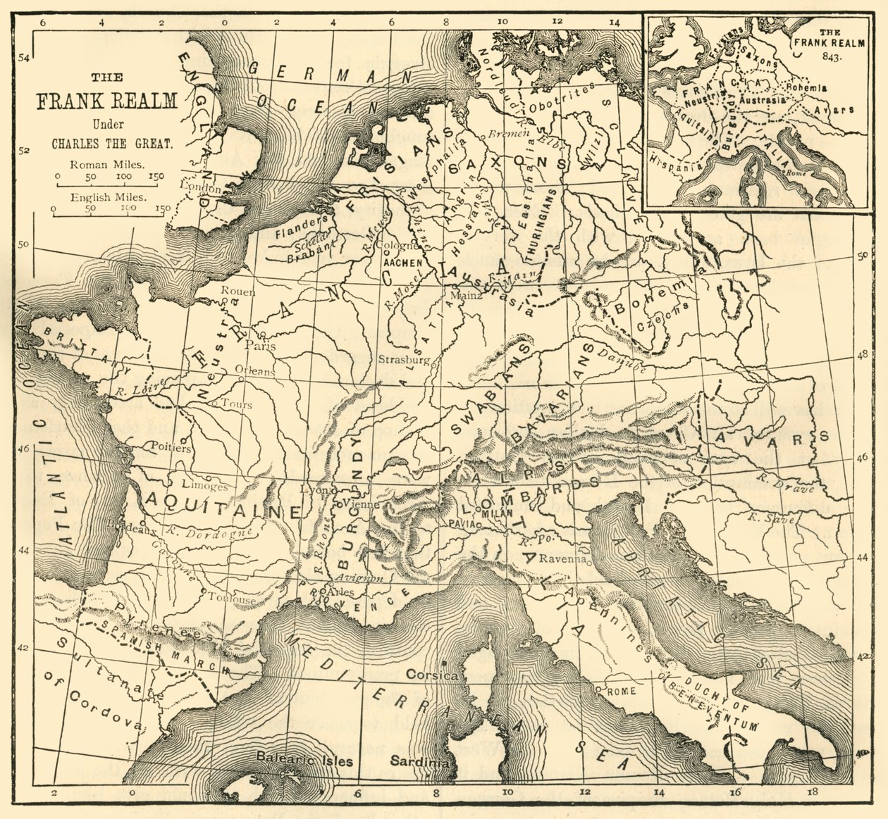 Mappa del Regno dei Franchi sotto Carlo Magno, 1890 da Unbekannt