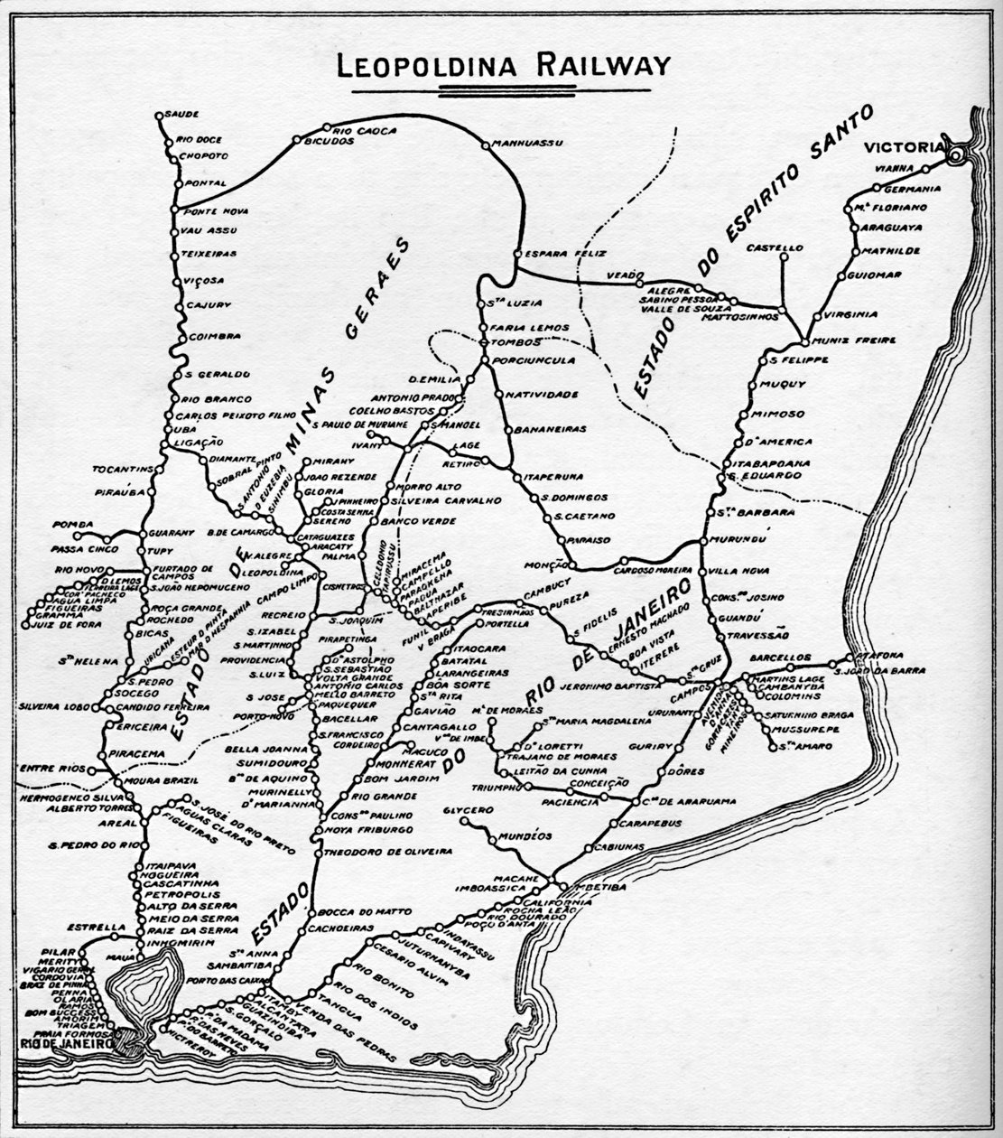 Mappa del sistema ferroviario Leopoldina, 1914 da Unbekannt