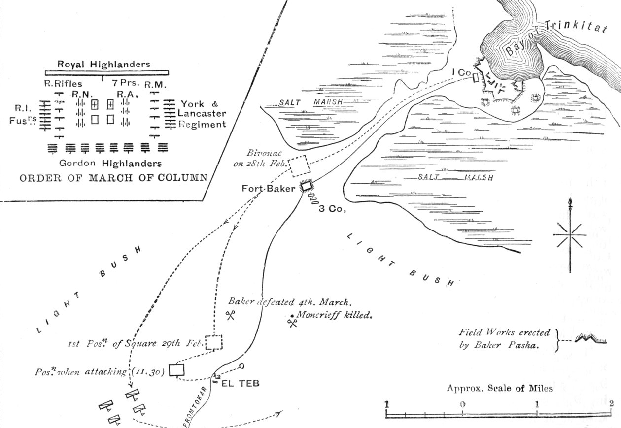 Mappa della marcia verso El Teb, 28-29 febbraio 1884 da Unbekannt