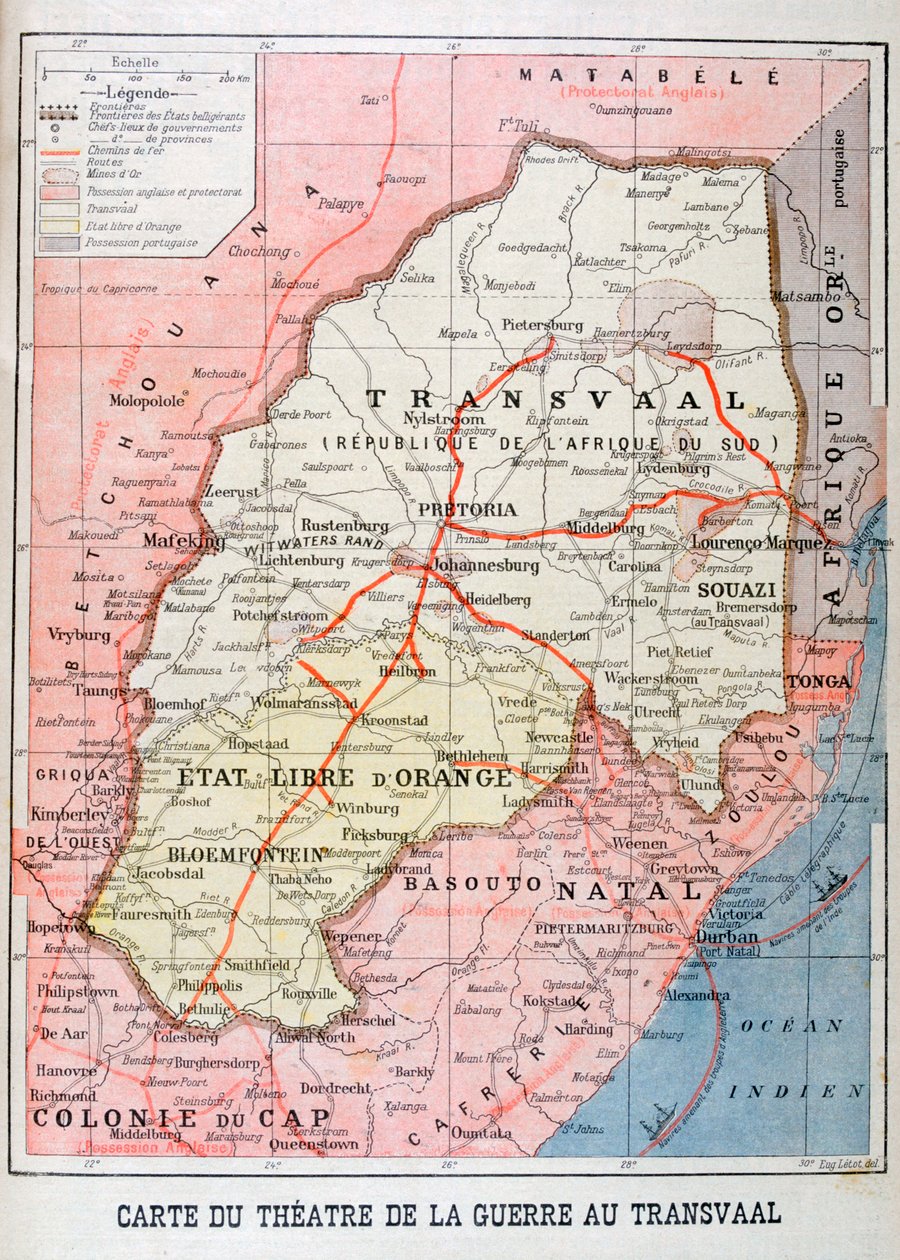 Mappa del teatro della guerra nel Transvaal, 1899 da Unbekannt