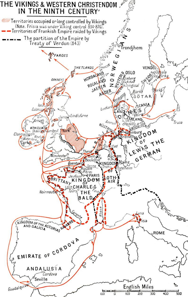 Mappa dei Vichinghi e della Cristianità occidentale nel IX secolo, 1935 da Unbekannt