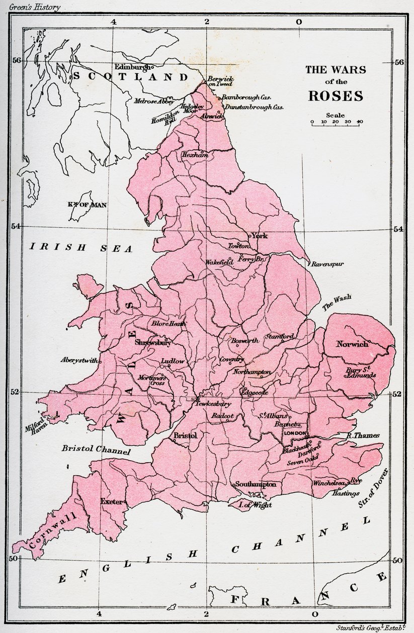 Mappa delle Guerre delle Rose, XV secolo, 1893 da Unbekannt