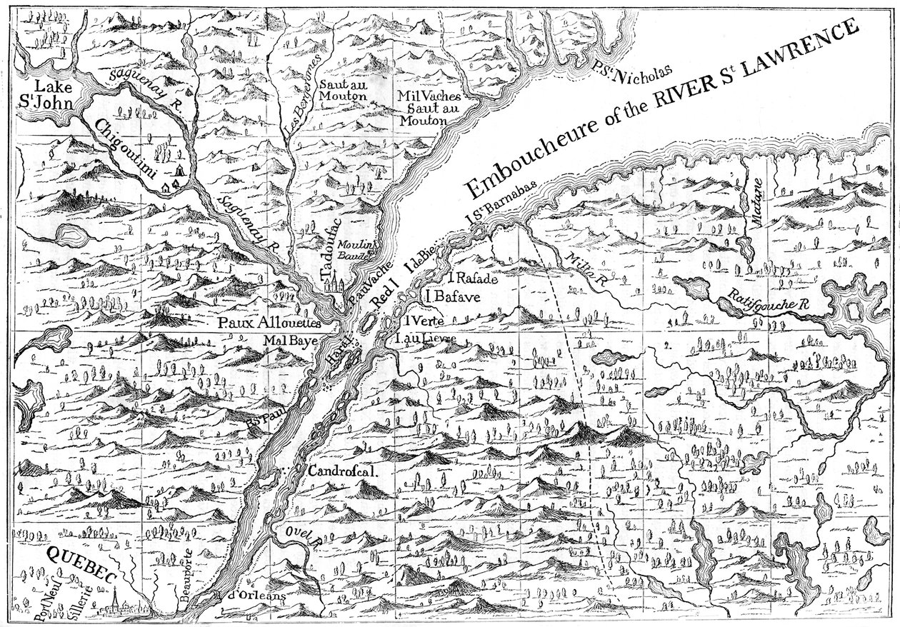 Mappa del corso del fiume San Lorenzo fino a Quebec, 1730 c1880 da Unbekannt
