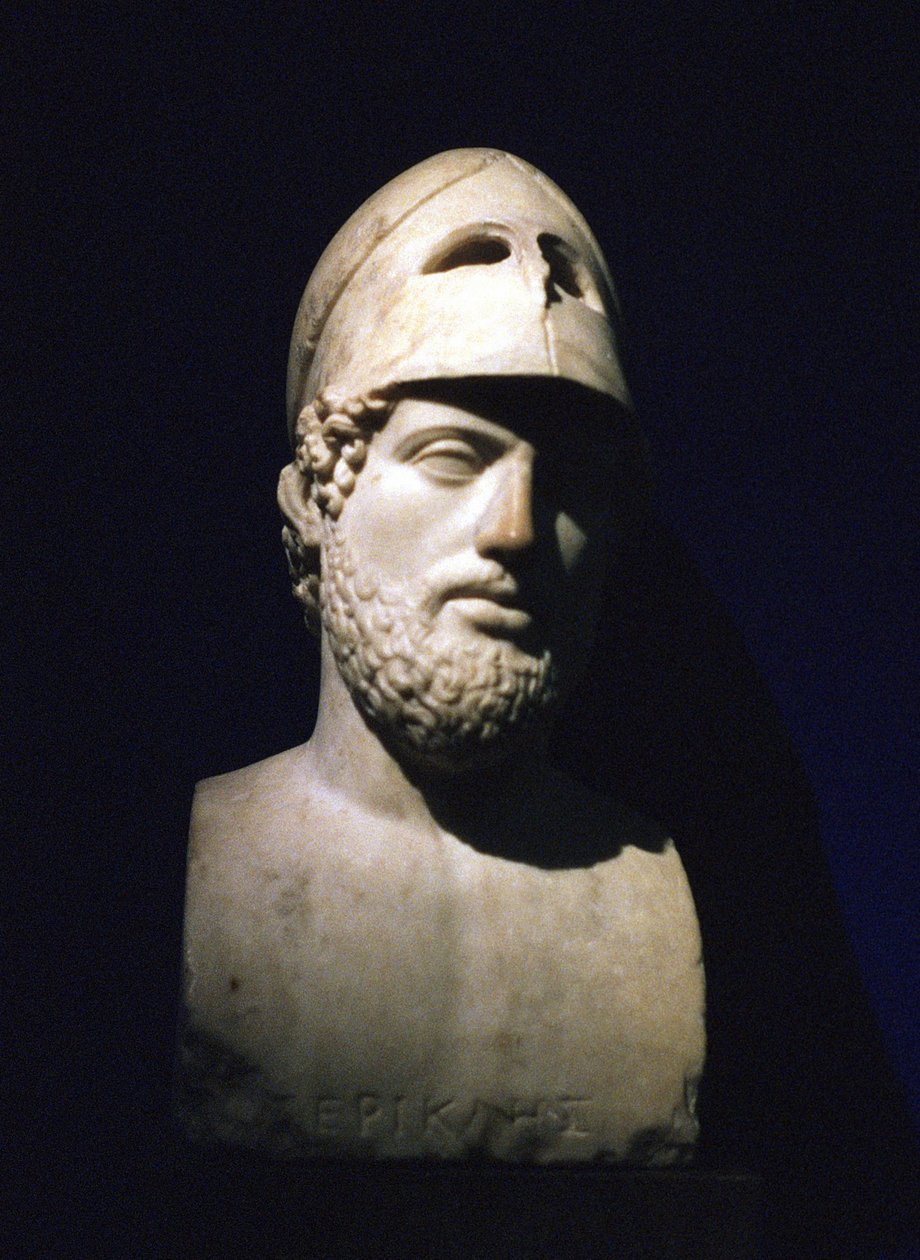 Busto ritratto in marmo di Pericle (Pericle) statista ateniese (c490-429 a.C.). Romano del II secolo a.C. (scultura detta proveniente dalla villa di Adriano a Tivoli, Lazio, Italia) da Unbekannt