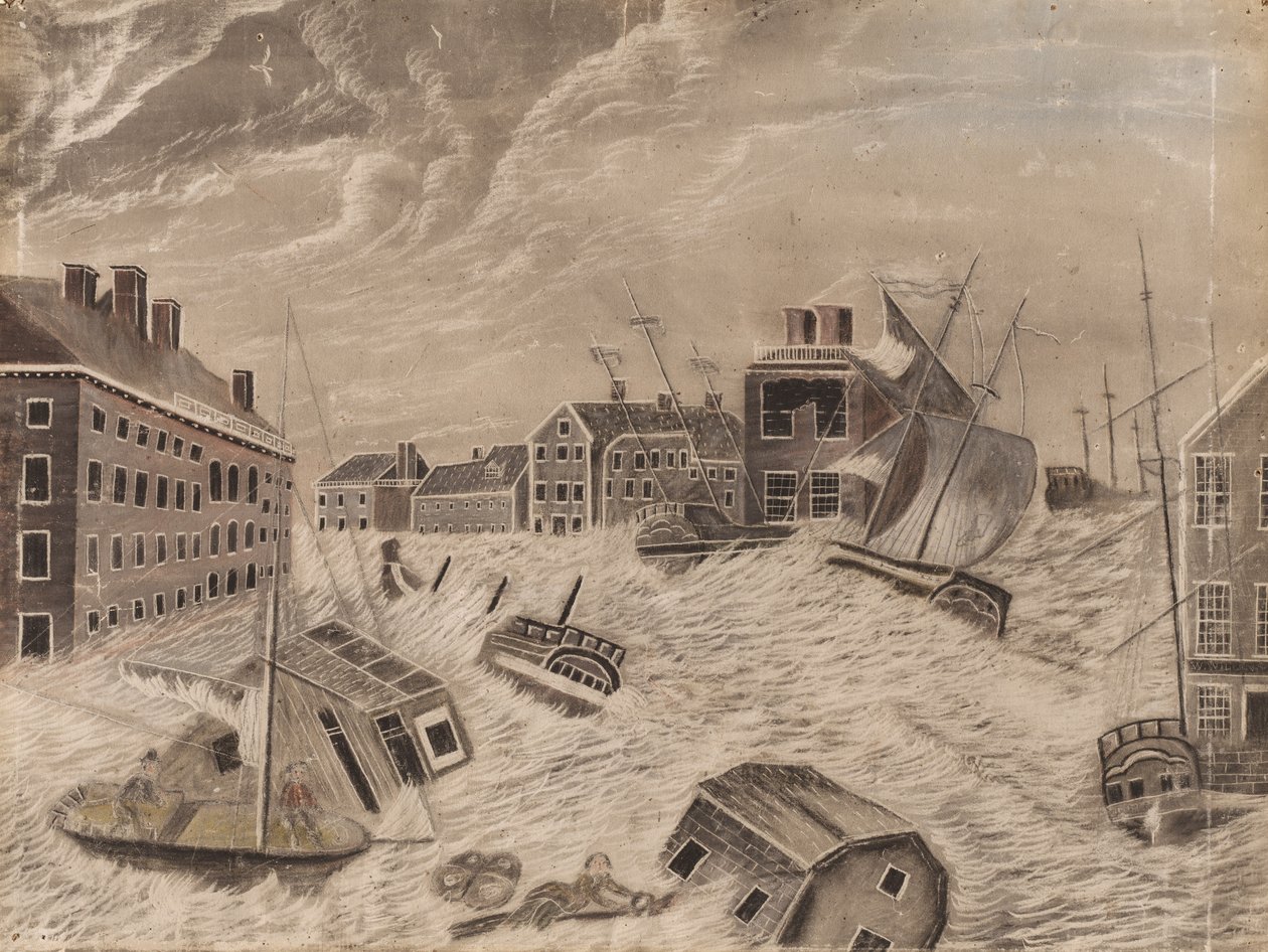 Piazza del Mercato, Providence, Rhode Island, durante il grande uragano di settembre, 1815 da Unbekannt