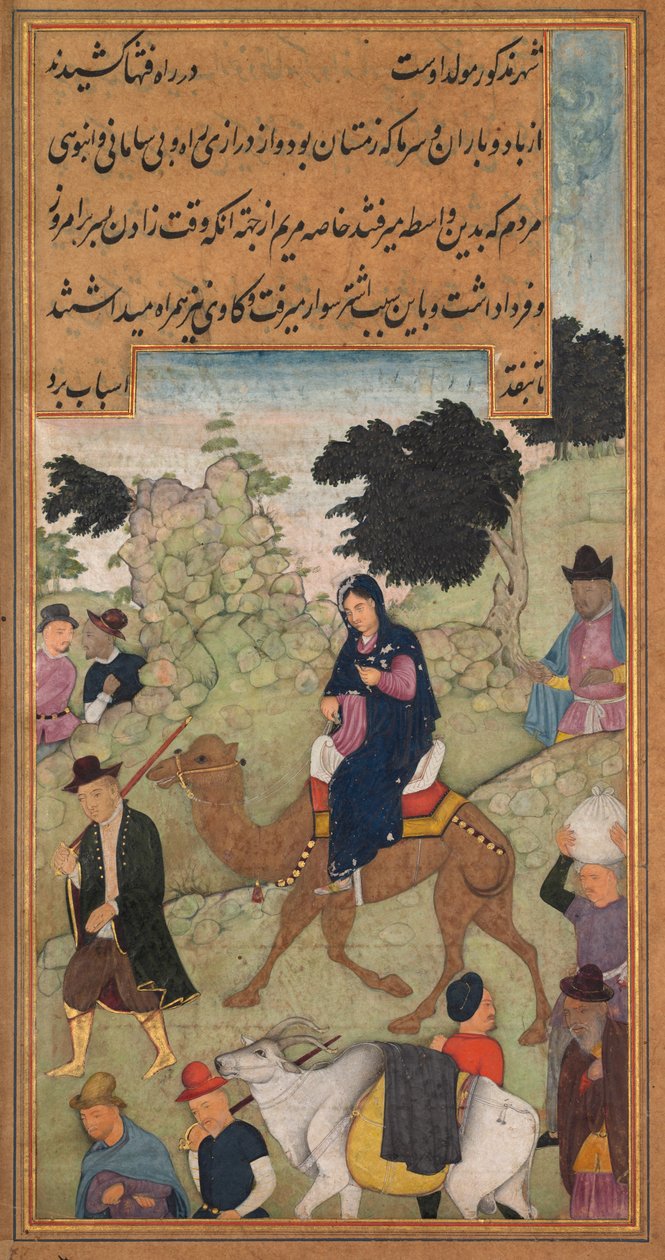 Maria e Giuseppe viaggiano verso Betlemme, da un Mirat al-quds di Padre Jerome Xavier..., 1602-1604 da Unbekannt