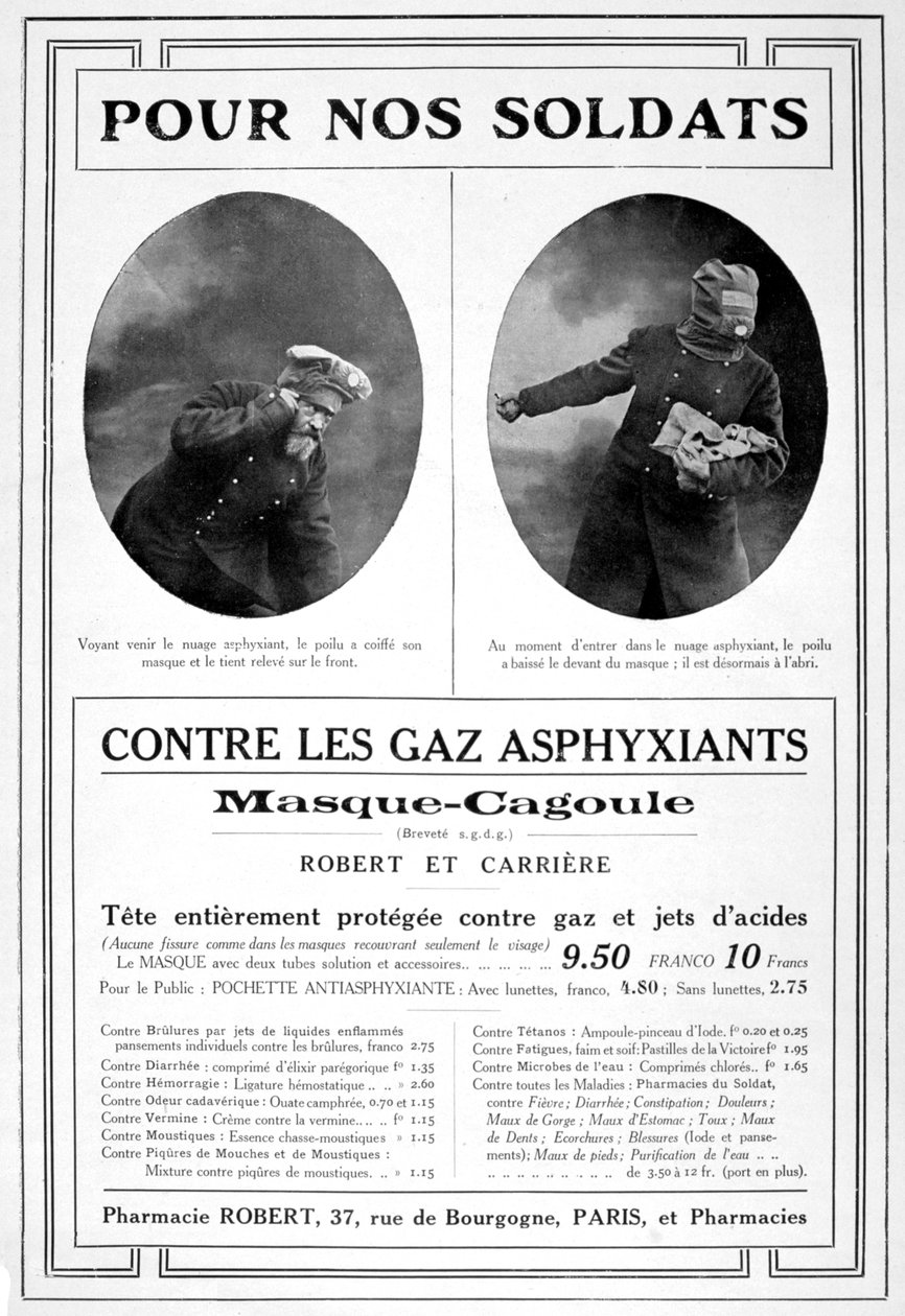 Masque cagoule Pubblicità della maschera antigas, 1915 da Unbekannt