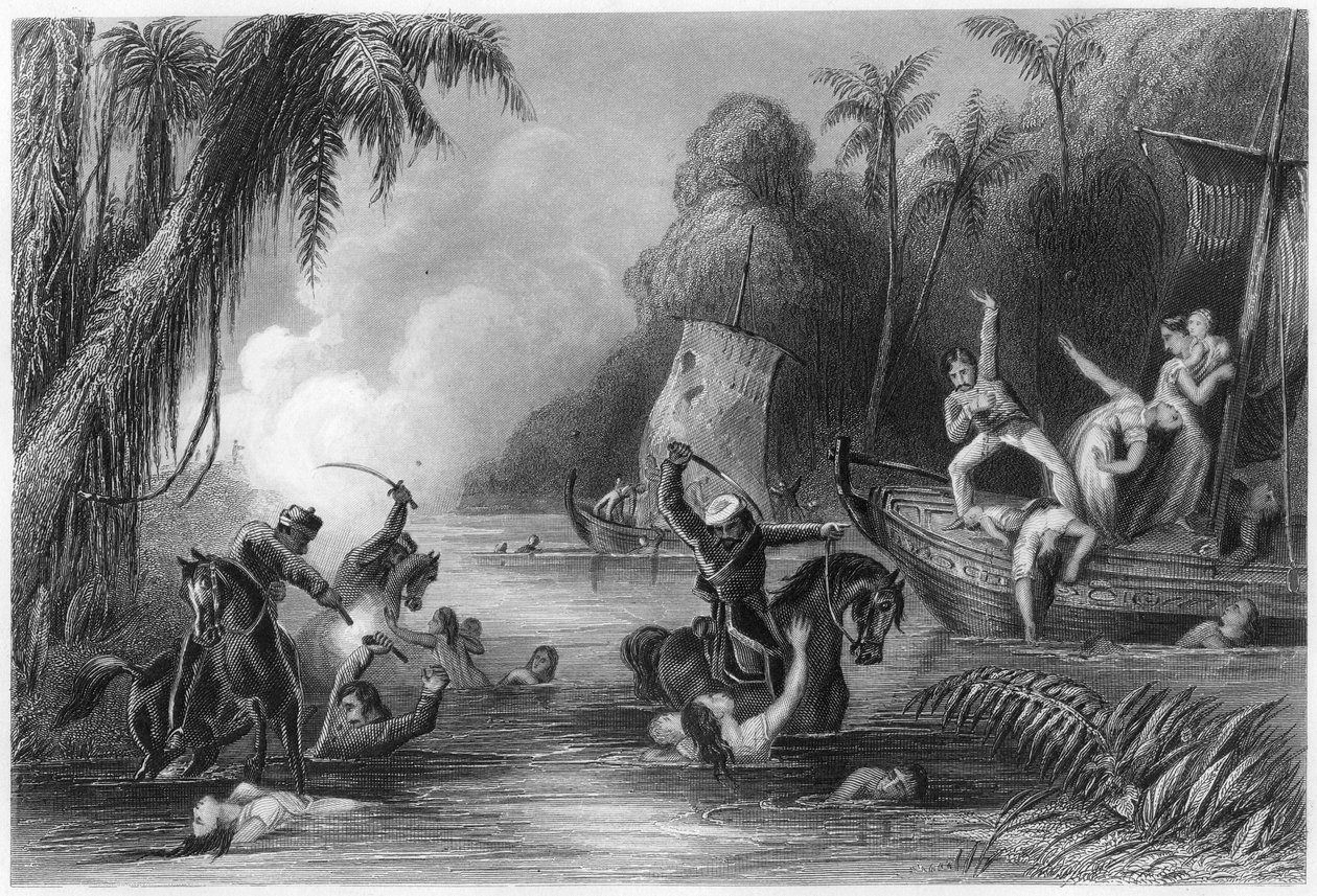 Massacro nelle barche al largo di Cawnpore, 1857, c1860 da Unbekannt