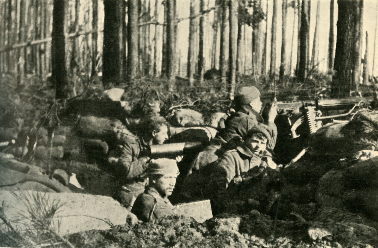 Mitragliatrice Maxim in azione sul fronte britannico, Prima Guerra Mondiale, 1915, c1920 da Unbekannt