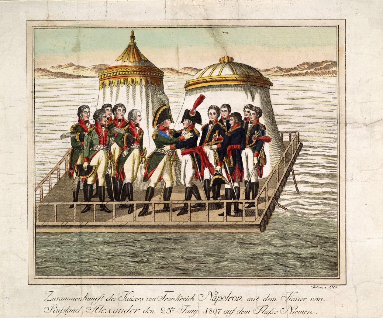 Incontro degli imperatori Alessandro I di Russia e Napoleone I di Francia al Neman vicino a Tilsit, 1807 da Unbekannt