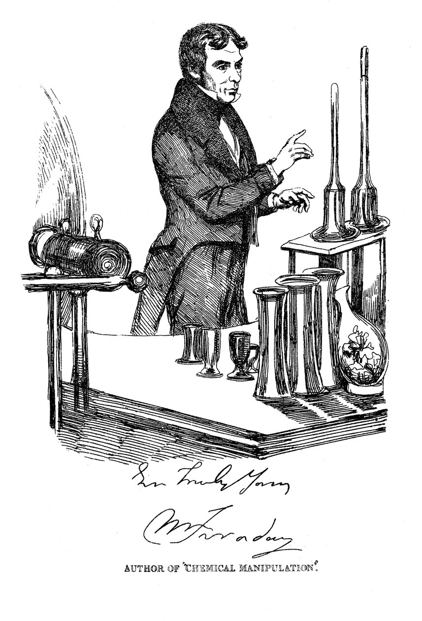 Michael Faraday che tiene una lezione alla Royal Institution, Londra, c1835 da Unbekannt