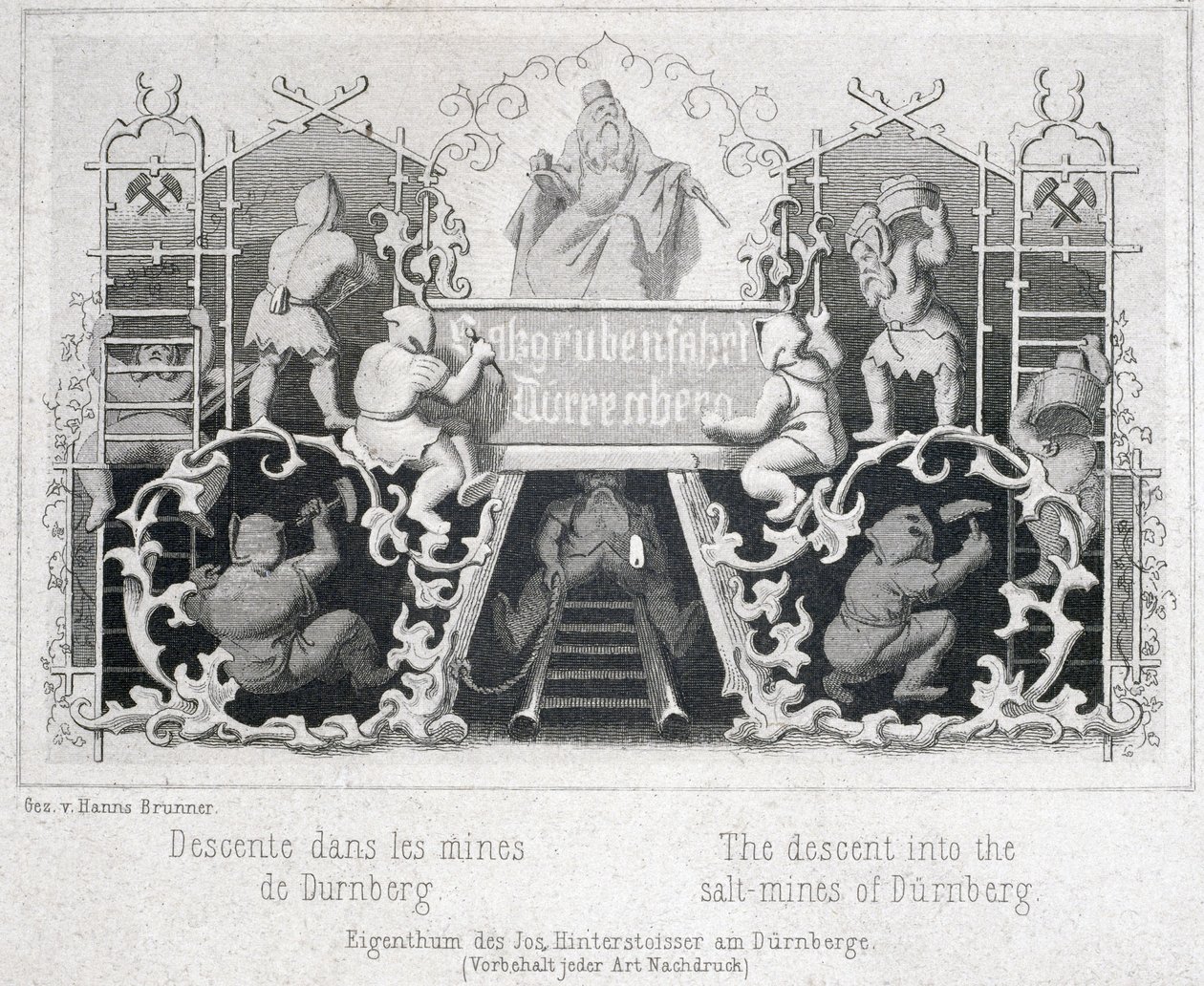 Miniera di sale: la discesa nelle miniere di sale di Durrnberg, Austria, verso 1850 da Unbekannt