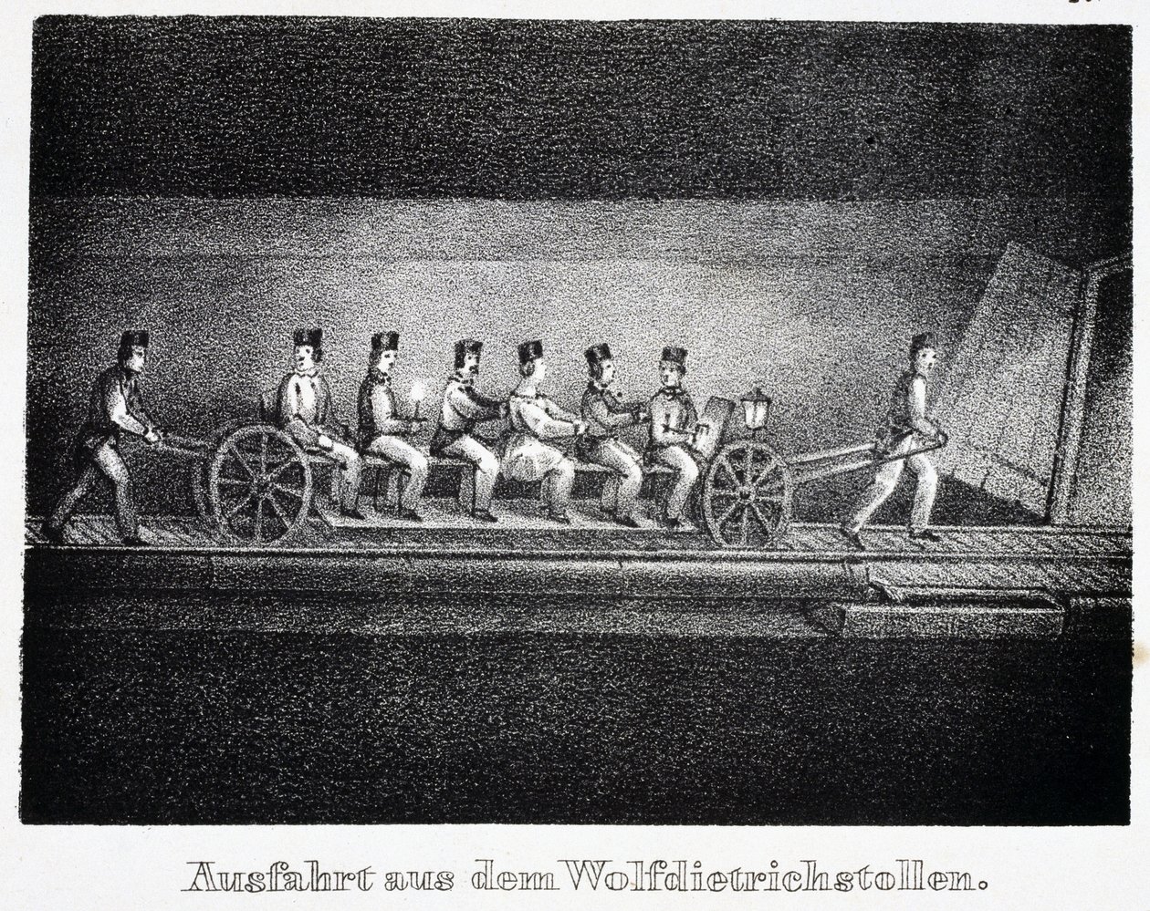 Miniera di sale: trasporto nel tunnel Wolfdietrich, a Durrnberg, Austria da Unbekannt