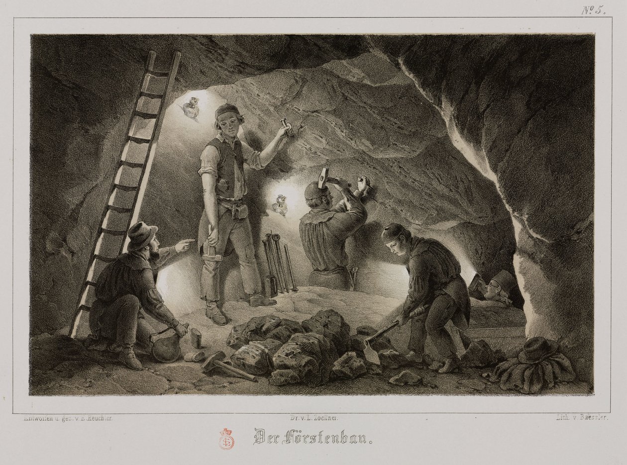 Estrazione di minerali metallici, minatori, Germania, c 1851 da Unbekannt