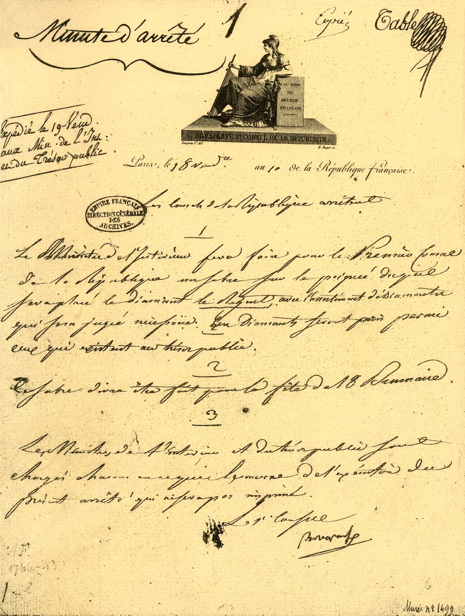 Ordine ministeriale riguardante...una...sciabola per il Primo Console, 10 ottobre 1801, 1921 da Unbekannt