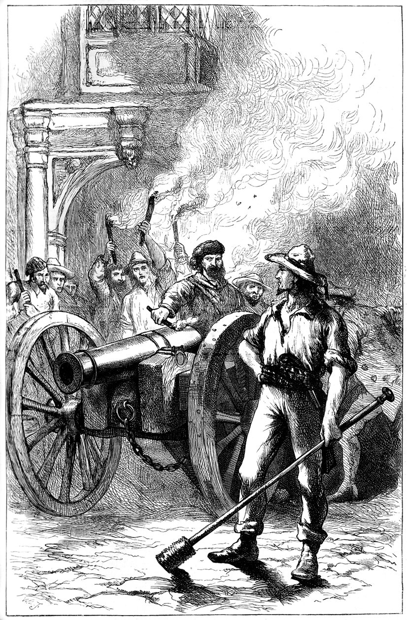 Folla che spara con il cannone davanti al tribunale dove era imprigionato Alexander McLeod, 1840 c1880 da Unbekannt